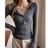 T-shirt da Donna Autunno/Inverno Stile Americano con Pannelli in Pizzo, Spalle Strutturate, Manica Lunga – Un Top Base aderente