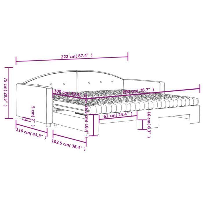 VidaXL Lit de jour avec lit gigogne et matelas bleu 100x200 cm velours 3197331