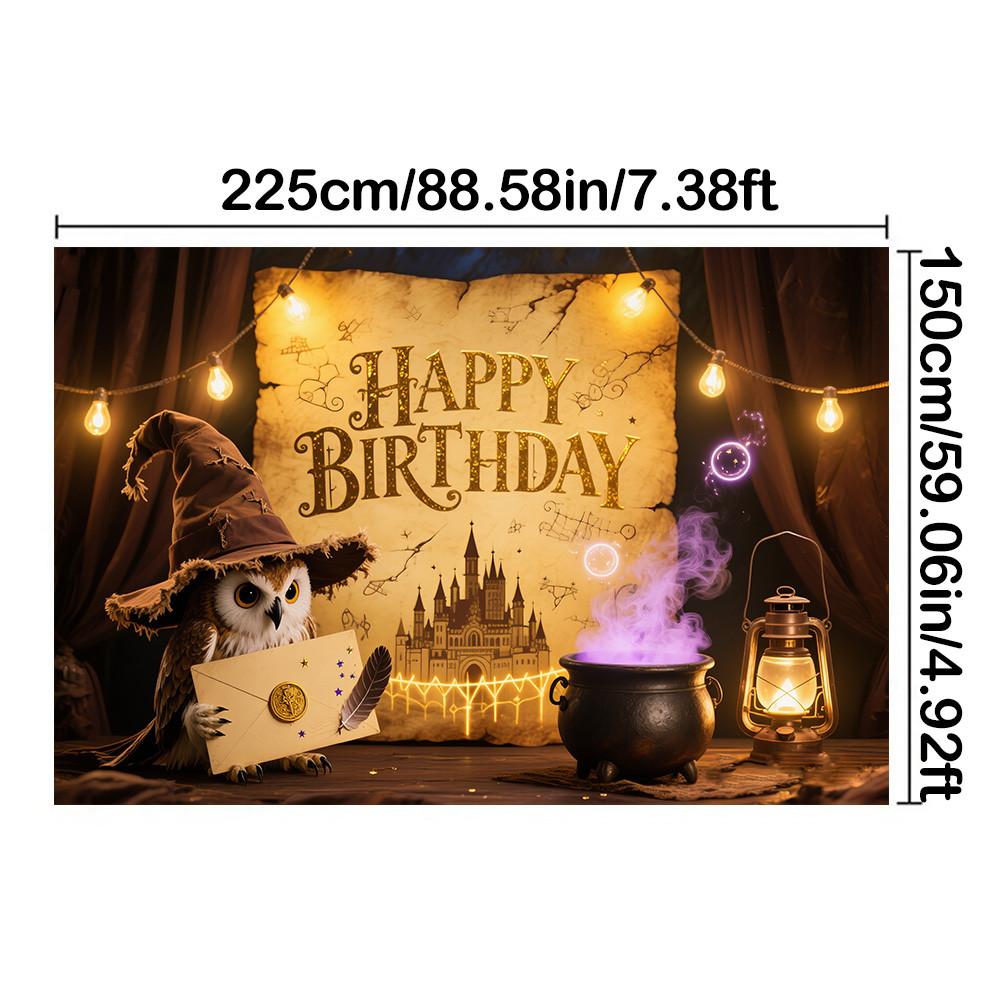 Owl,Magic Potion,Magic Theme-Happy Birthday Backdrop Polyester for Photo Booth,Party Event,Indoor/Outdoor Celebrations,Wall Decor,Home Decor