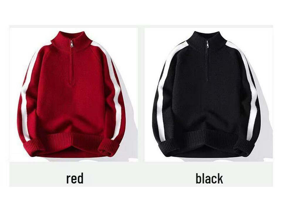 Men's Casual Zipper Stand Collar Sweater - Loose, Thick Knit for Autumn/Winter