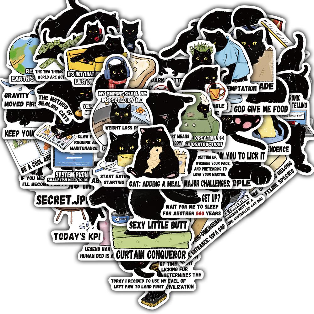 

50PCS Black Cat Quote Sticker Phone Vinyl Scrapbooking Phone Laptop Luggage Phone Decals Cartoon Skateboard Decals Sticker