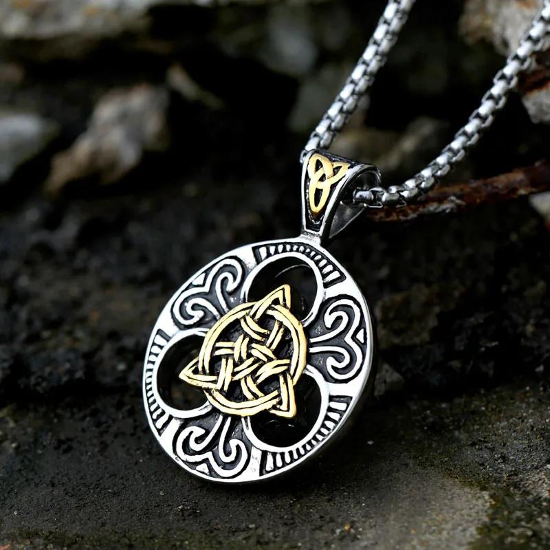 Collana con Ciondolo a Croce con Intreccio Celtico Nordico Vintage per Uomo Catena in Acciaio Inossidabile Gioiello Collana Amuleto