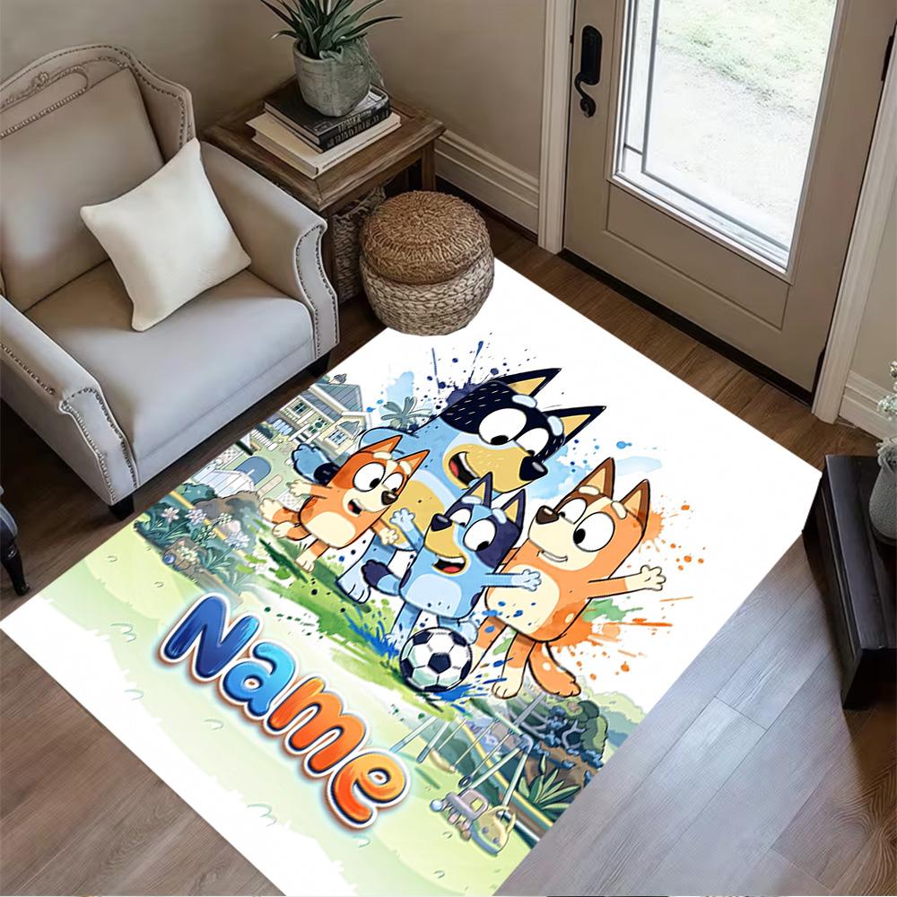 Bluey's Soccer Adventure Customized Name Floor Mat Perfect for Foyer Entryway Dining Room Hallway Anti-slip Rug Decorate Offices