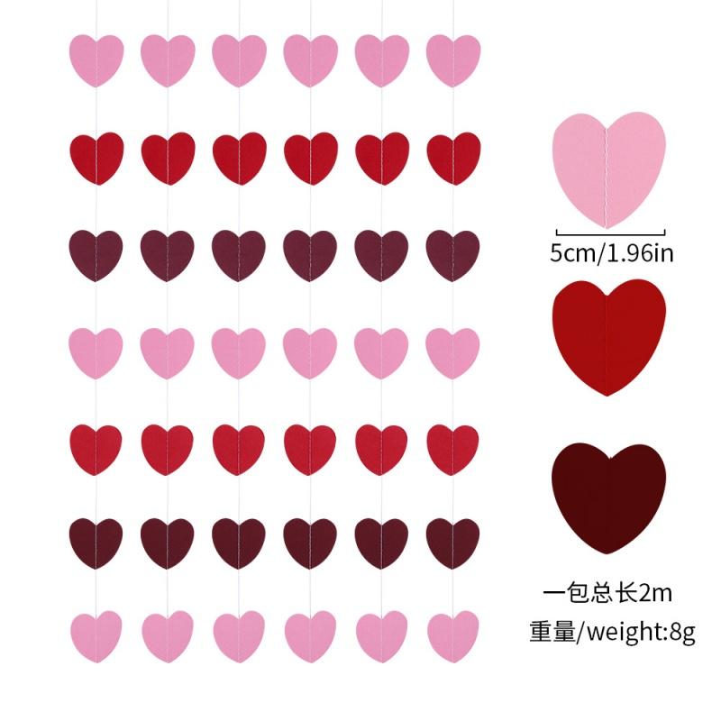 1Pcs 2M Red Heart Wreath DIY Valentine's Day Paper Heart Hanging Rope Wedding Anniversary Birthday Party Supplies Home Decoratio