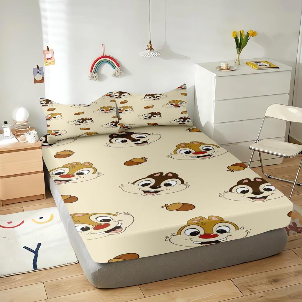Chip And Dale Cartoon Fitted Sheet Cover For Children Cute Digital Printing Bedding, Coverage, Teenager With Elastic Sheets