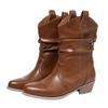 Autumn And Winter Western Cowboy Boots Women'S Pointed V-Shaped Boots Pleated Stacking Boots Medium Boots Women'S Fashion Boots