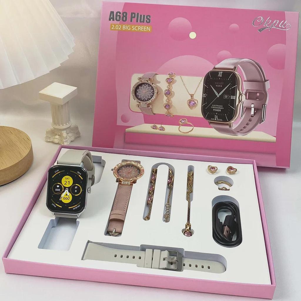 A58 Plus 8-in-1-Smartwatch- und Schmuckset mit Diamanten für Damen