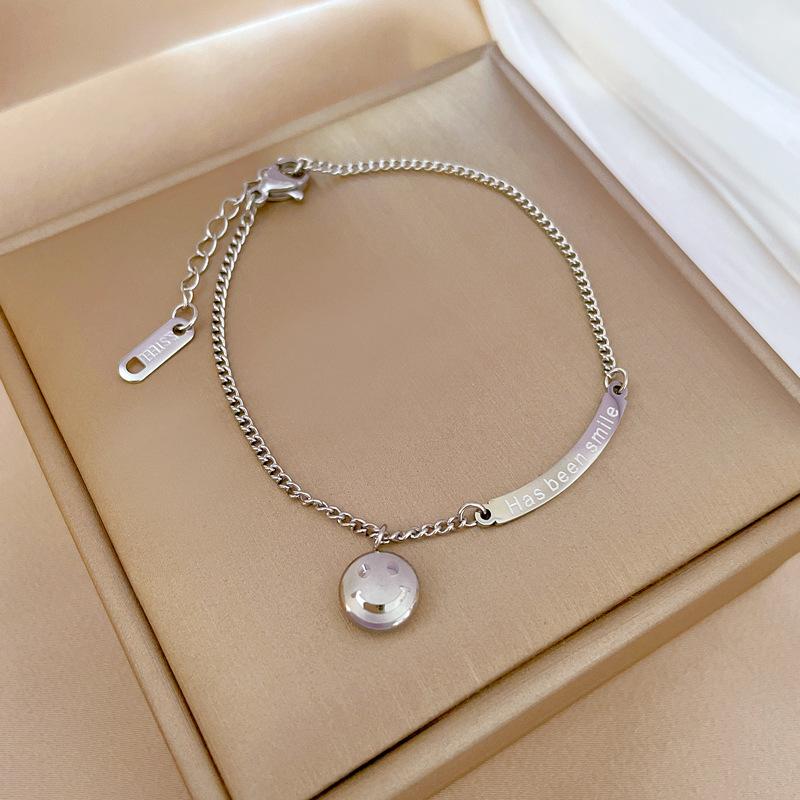 Smiley Face Letter Round Bead Temperament Lucky Minimalist Chain Bracelet Female Retro Girlfriend