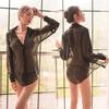 Women's Sexy Transparent Long Sleeve Lingerie Shirt - Passionate Office Uniform