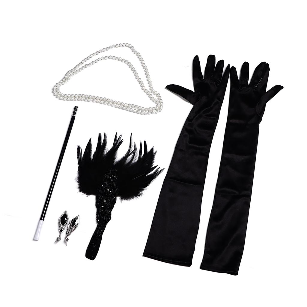 5 Stück Partykostüm Stirnband Feder Kopfschmuck Falsche Perlenkette Strass Ohrringe Handschuhe Cosplay Set