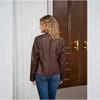 Cross-border European Size Women's Leather Jacket Women's Jacket Spring and Autumn Coat Women's Locomotive Clothing Large Size Stand-up Collar Leather