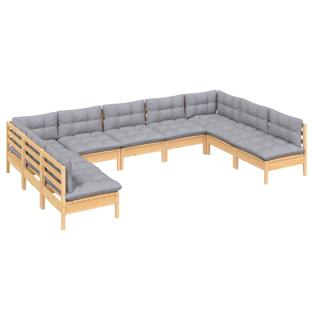 Vidaxl 9-Cz. Garden Lounge Set, Grey Cushions, Pine