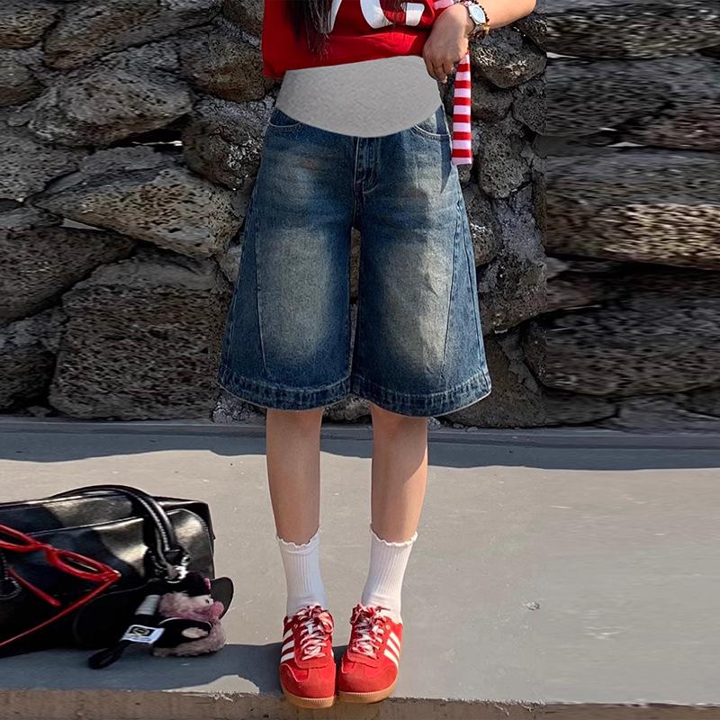2026 Summer Women’s Maternity Denim Shorts: Thin, Casual, Loose Slimming, Wide-Leg, Plus Size, Five-Point Style XL синий