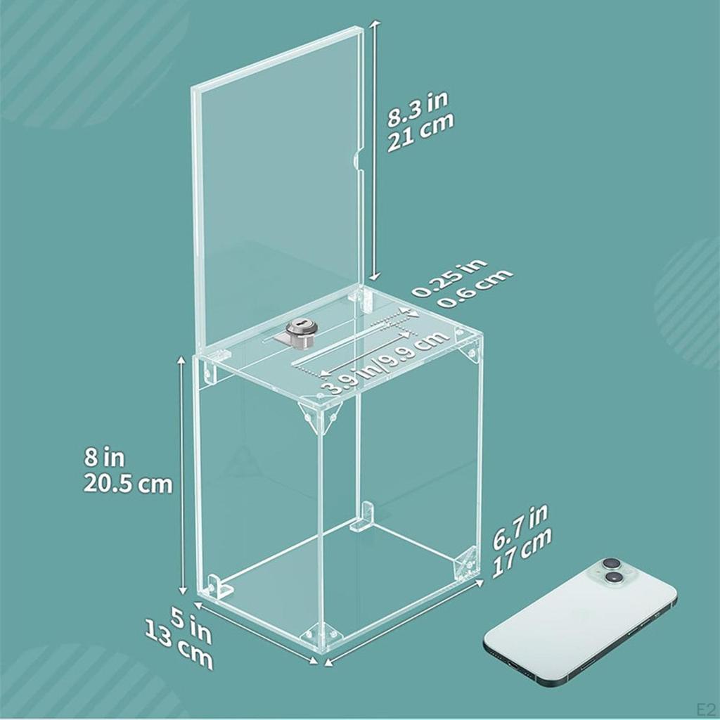 Clear Acrylic Donation Box with Lock Slot Storage Container Comment Case Versatile for Office