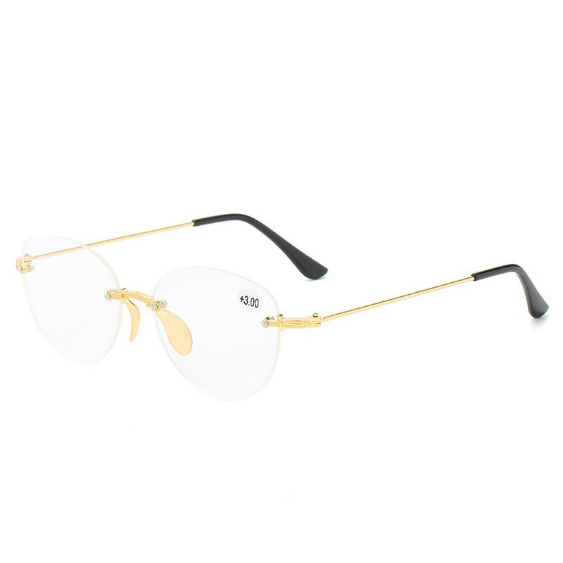 New Style Rimless Diamond Trimming Far and Near Dual-purpose HD Fashion Double Light Round Frame Reading Glasses +1.0 To +6.0