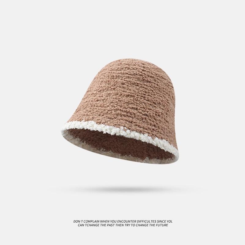 Bucket hat knitted bucket autumn and winter thermal hat children simple face small leisure basin hat