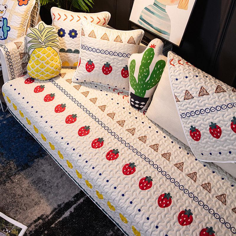 All Cotton Sofa Cushion, All-Season Universal Fabric, Pure Cotton Anti Slip, Nordic Minimalist, Noble Princess Backrest, Towel Cover, Cartoon Cute
