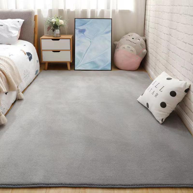 Solid Color Coral Fleece Short Pile Carpet: Full Coverage Living Room & Bedroom Floor Mat