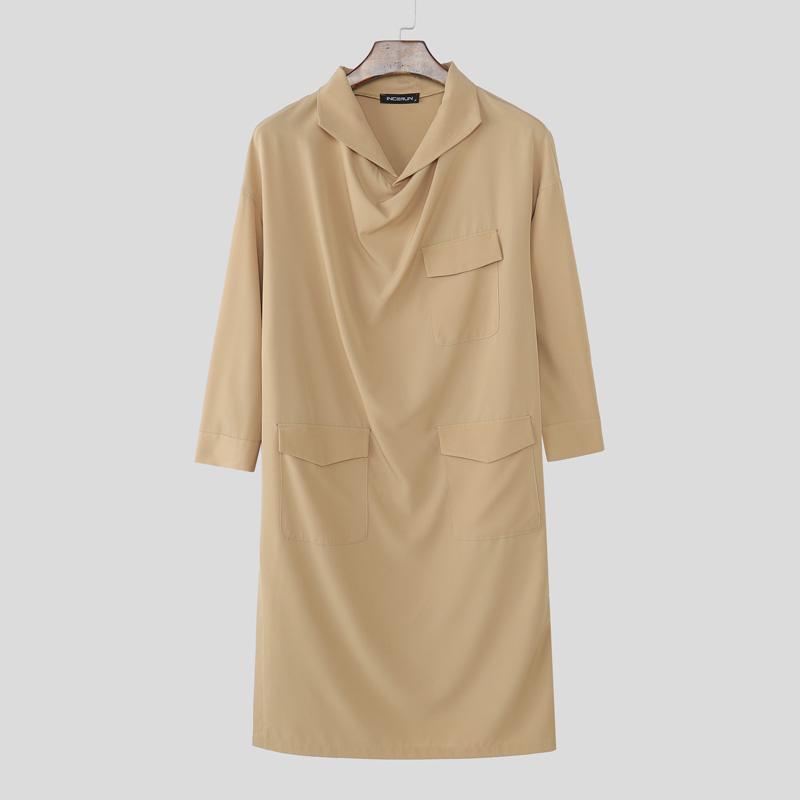 

INCERUN Men Swing Collar 3/4 Sleeve Casual Loose Long Tops Shirts 5XL хакі