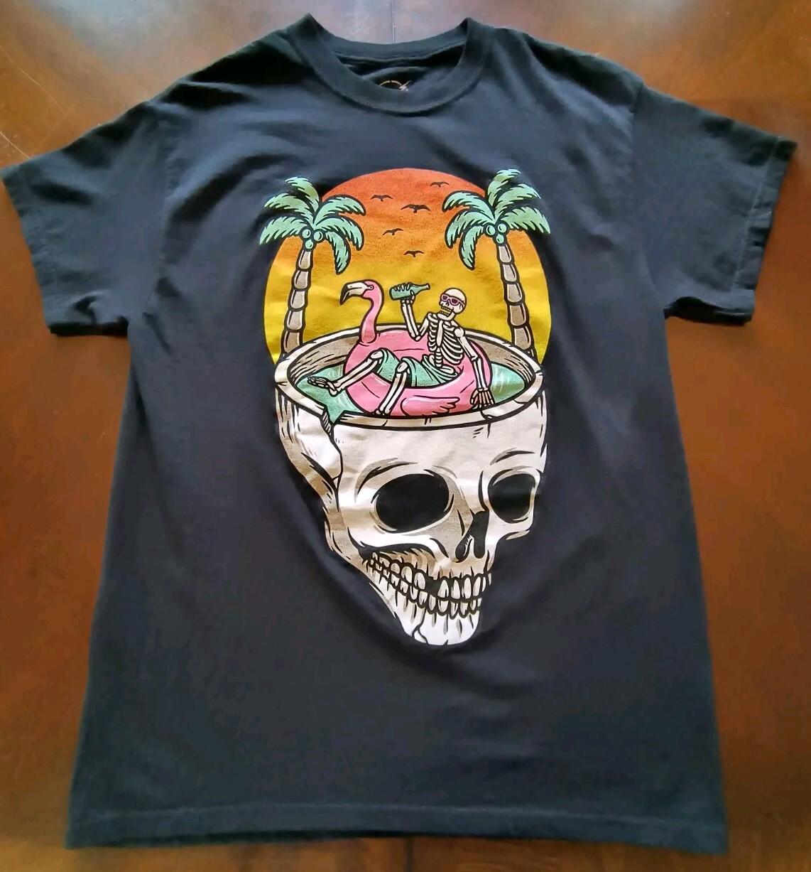 Neon Riot Size Medium T Shirt Skeleton Skull Chill Summer Pool Party Black Palm S