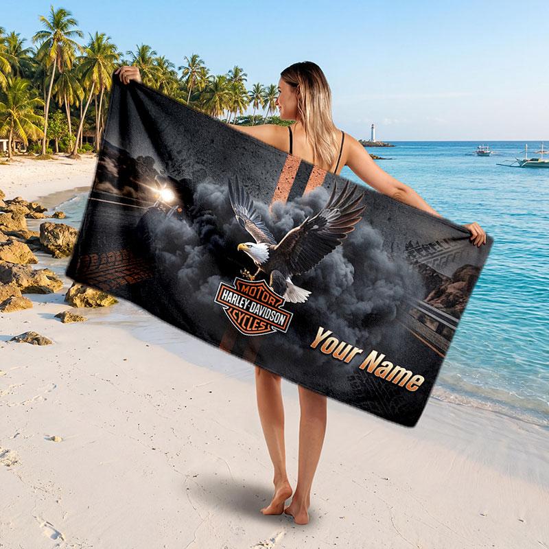 Harley-Davidson Personalisiertes Namens-Text Strandtuch, Weiches Saugfähiges Handtuch Strand Pool Reise Persönliches Geschenk