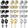 15-teiliges Edelstahl-Ohrring-Set: Runde, Quadratische, 3A Zirkon Stecker & Kreuz Anhänger Ohrringe für Männer & Frauen.