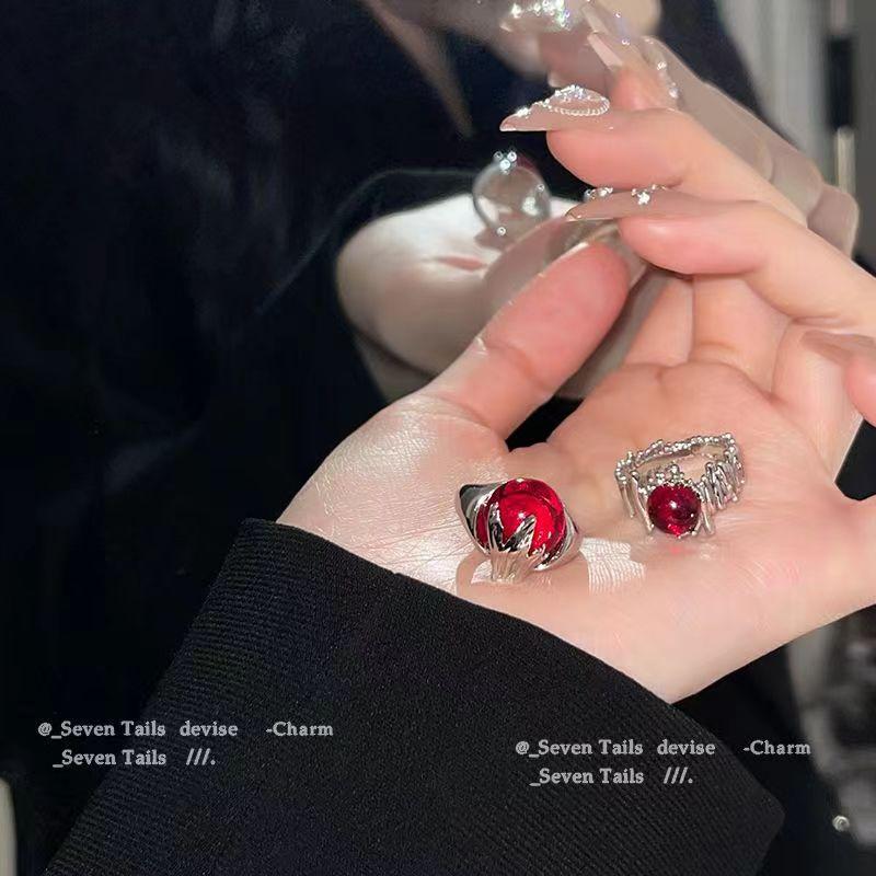 Red Irregular Ring Niche Design Ins Cold Wind High Sense Ring Fashion Temperament Open Ring Women