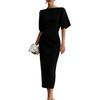 Damen Midi-Kleid Schlanke Passform Taillendesign Elegantes Bateau-Ausschnitt Kurzarm Formelles Kleid für Büro Party Abendgarderobe