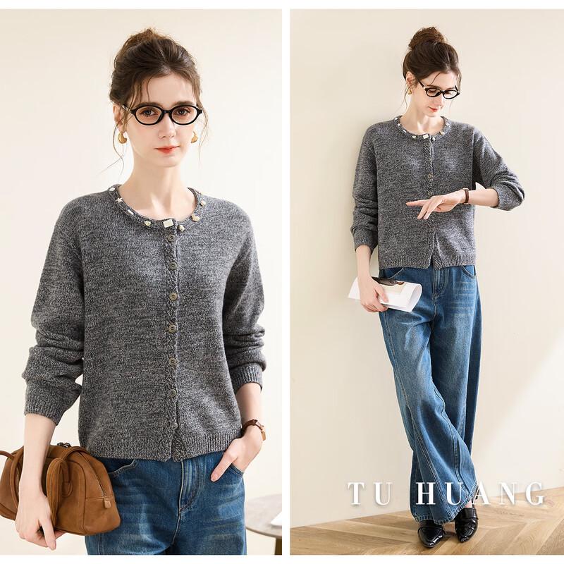 Women's Pure Wool Thickened Round Neck Cardigan