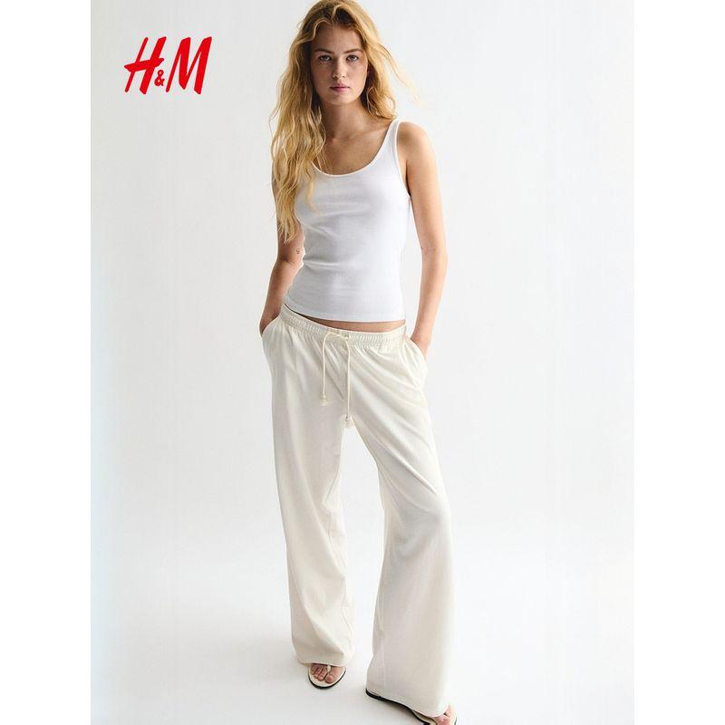 HM Ubrania Damskie Spodnie Casualowe Lato 2025 Nowe Proste Modne Temperament Wypoczynek Szeroka Nogawka Joggersy 1292508