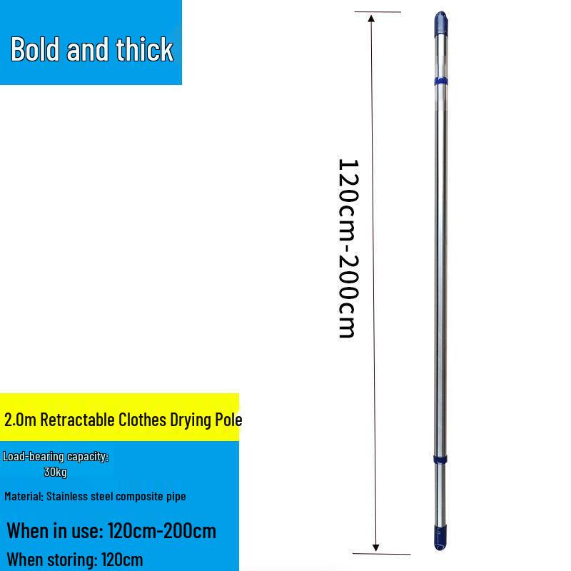 Retractable No-Drill 304 Stainless Steel Balcony Clothes Drying Rack Pole