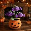 Handmade Crochet Pumpkin Decor Pumpkin Halloween Ornament with Cute Ghost Bat Festive Home Accents for Flowers Planter Plant Tabletop Decoration