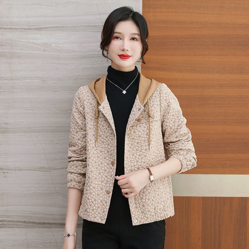 FiveFive Hooded Casual Coat Women's Mother's Jacket Autumn Outwear with Short Zipper Basic Coat