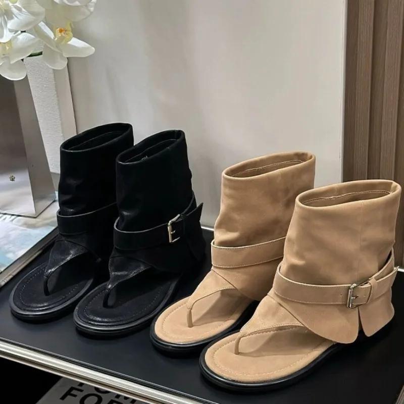 Fashion 2025 Summer Retro Women's Sandals New Pinch Toe Belt Buckle Casual Fashion Trendy Chic Ankle Strap Design Sandals Boots Zapatos