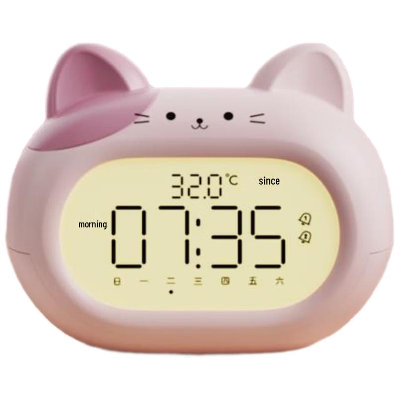HANDUNYOU Little Pink Cat Alarm Clock