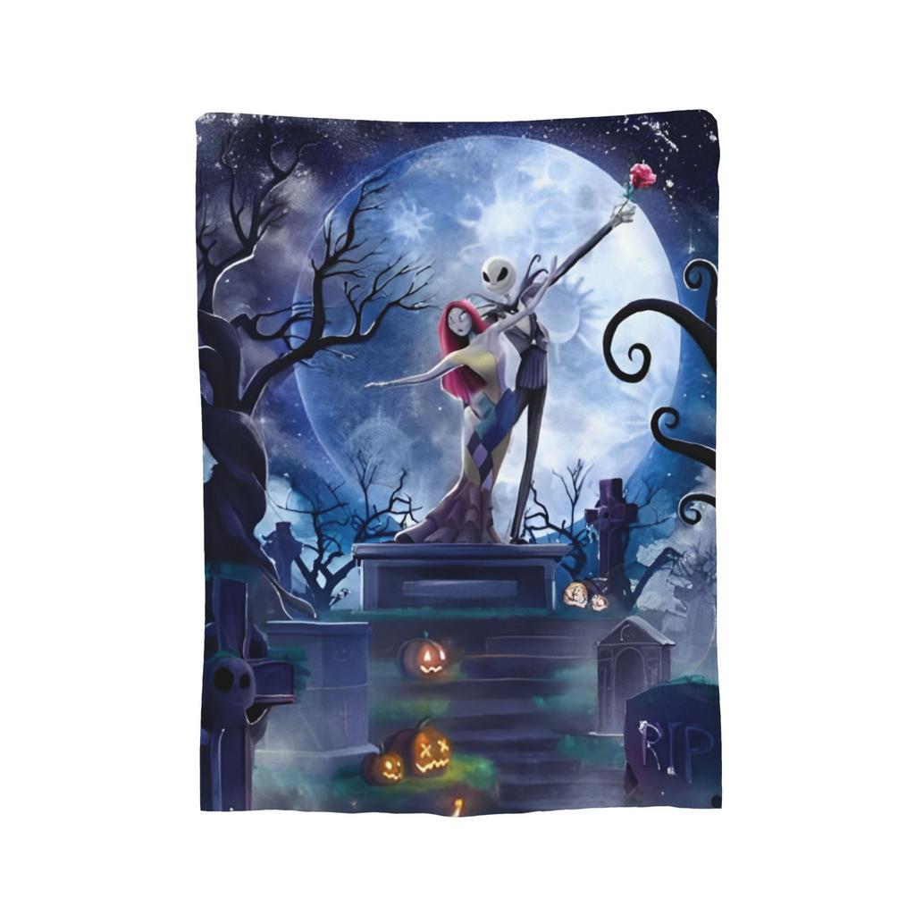 The Nightmare Before Christmas Flannel Blanket Jack And Sally Throw Blankets for Bed Sofa Couch 200x150cm Rug Piece,