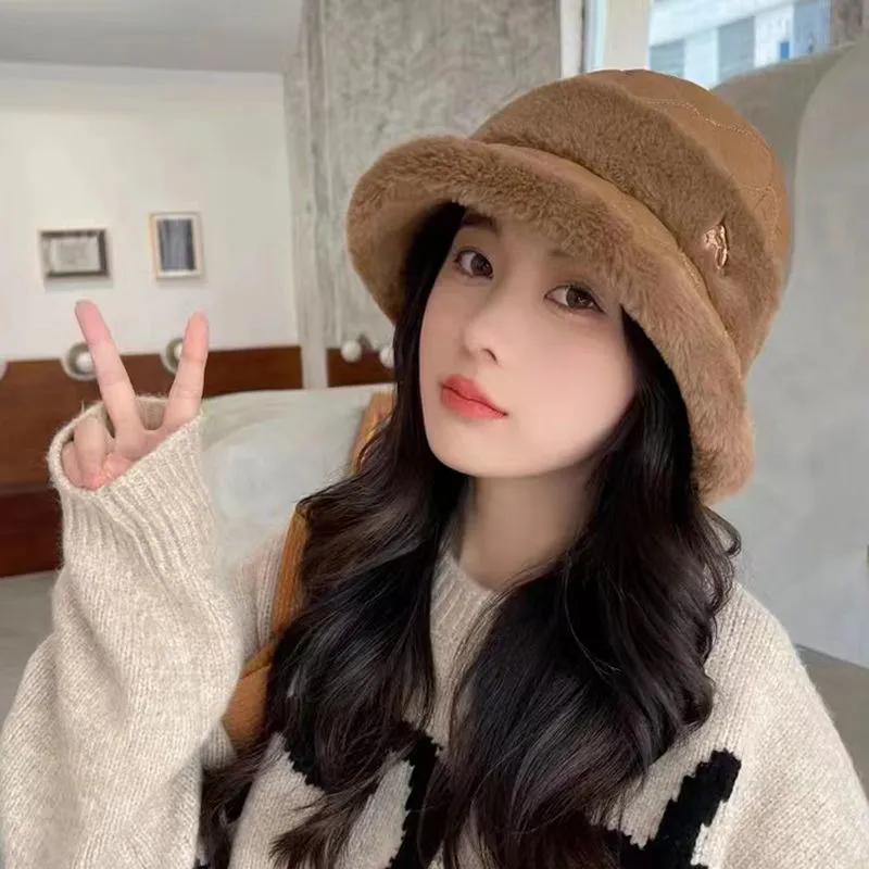 WTEMPO Winter Thickened Warm Plush Buckets Hat Women's Windproof Cold-proof Ear Protection Hats with Wild Edge
