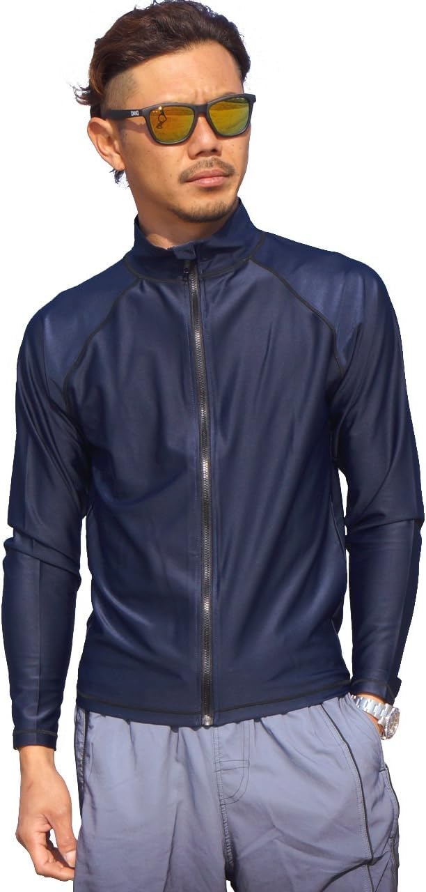 

Crossroads Men s Long Sleeve Rash Guard, Plus Size, Zip-Up, Solid Color, Amphibious, for Marine Sports, UV Protection, cross-20 (3L, Navy)