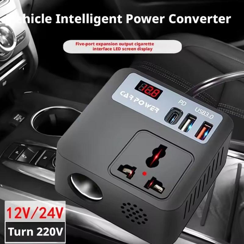 DC12V-24V to 220V AC Car Travel Adapter Voltage Converter 100W Car Power Inverter Car Plug Adapter Outlet for Road Trip