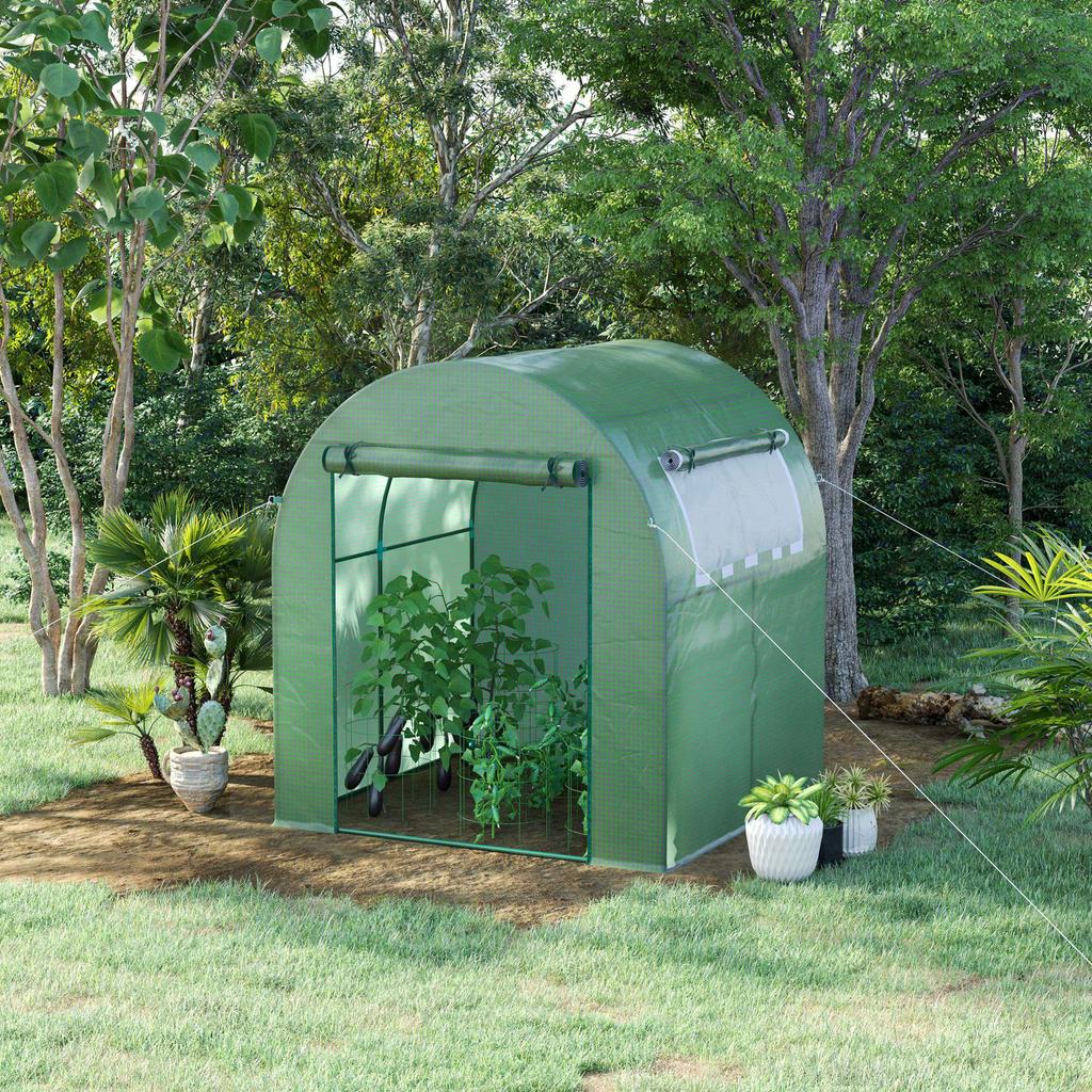 Walk In Polytunnel Greenhouse, Green House for Garden with Roll-up Window and Door, 1.8 X 1.8 X 2 M, Green