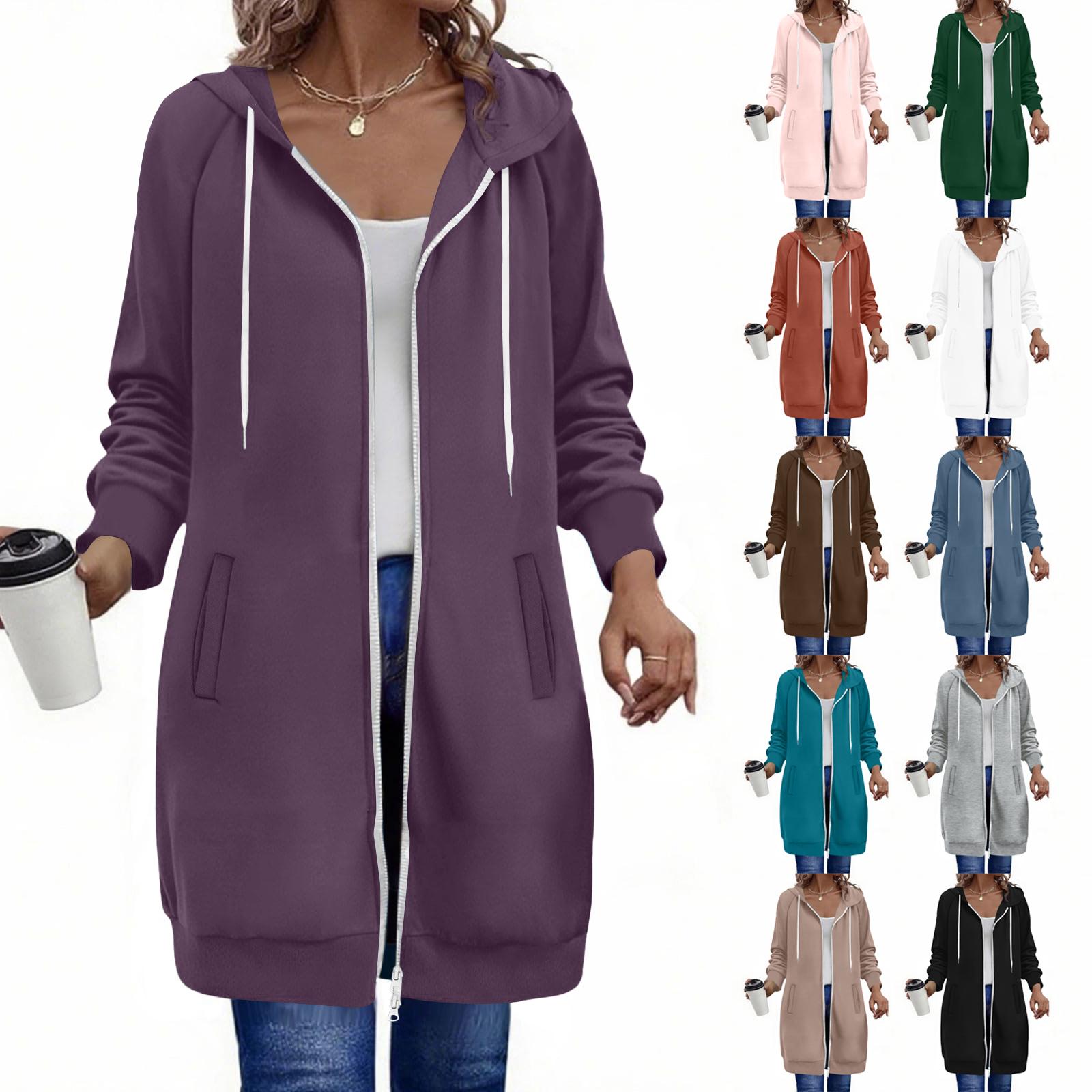 

Women s Zip Up Hoodies Long Sleeve Long Tunic Sweatshirts Oversized Fleece Casual Fall Jacket Coat With Pocket S
