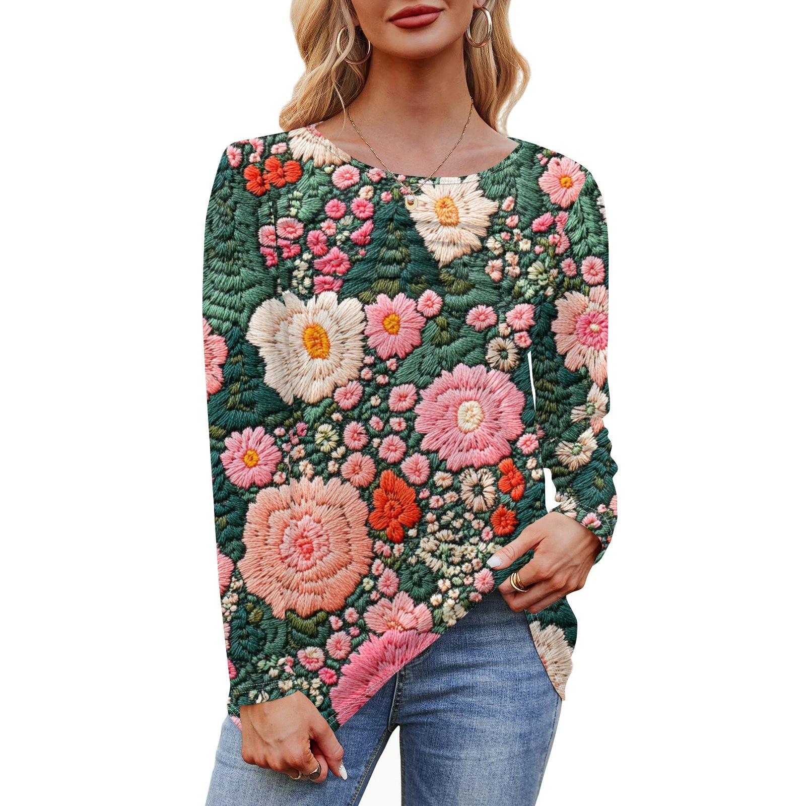 

Женская футболка с круглым вырезом и длинными рукавами с принтом рождественской елки и снежинки M розовый