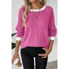 Women Color Block Crew Neck Ribbed Knit Sweater Solid Pink Raglan Long Sleeve Casual Top