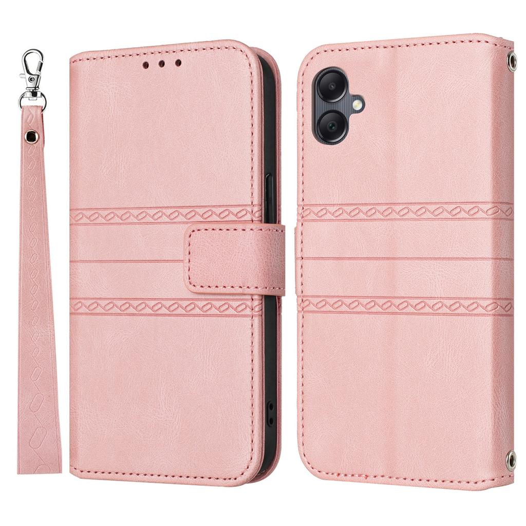 For Samsung Galaxy A07/A06 4G/5G Case Wallet Skin-Touch Leather Imprinted Phone Cover with Wrist Strap