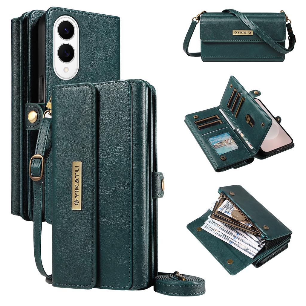 For Samsung Galaxy S25 Edge Case YIKATU YK-008 Zipper Wallet Leather Phone Cover with Shoulder Strap