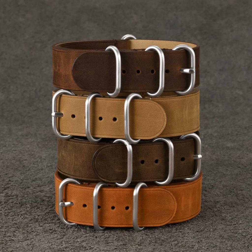 WOCCI Genuine Zulu Leather Watch Replacement Watch Vintage Leather Watch Bronze Brown Strap, 20mm, Band, Band,