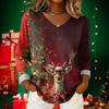Women's Christmas Print Casual V-Neck Long Sleeve Top