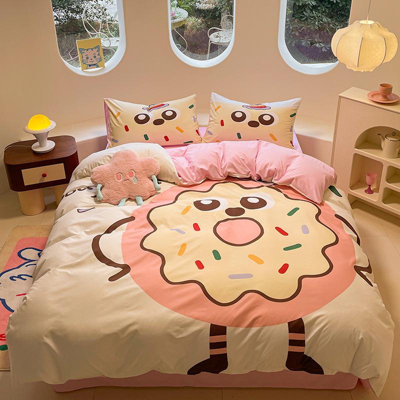 Pastoral Printed Bedding Four-piece Set Double Single Machine Washable Soft Waxy Skin-friendly Quilt Cover