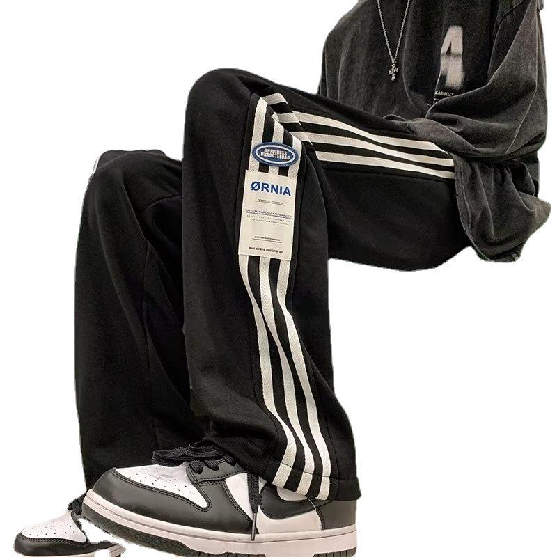 American Style Plus Velvet Striped Casual Pants – Versatile, Loose-Fit Sports Trousers for Men