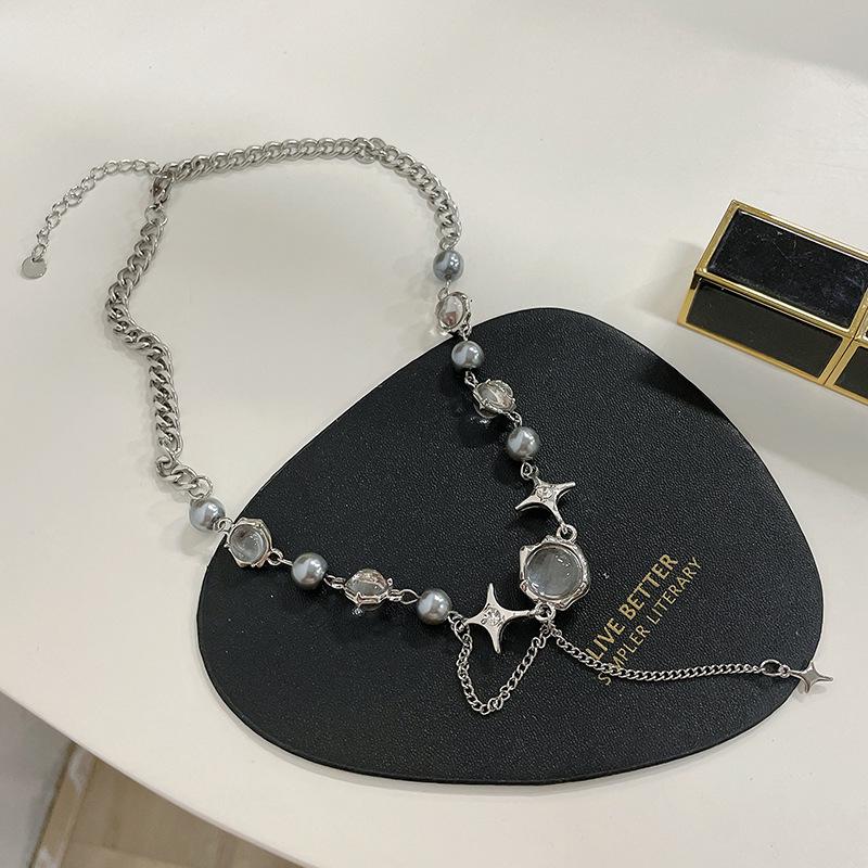 Moonstone Cross Hip Hop Spliced Bracelet Necklace 052 - Light Luxury, Versatile Style for Spicy Girls